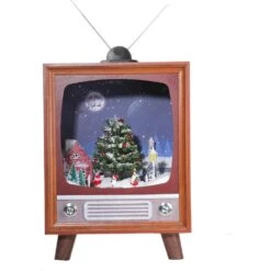 21 In. Christmas Retro TV Shadowbox With Christmas Scene And Music