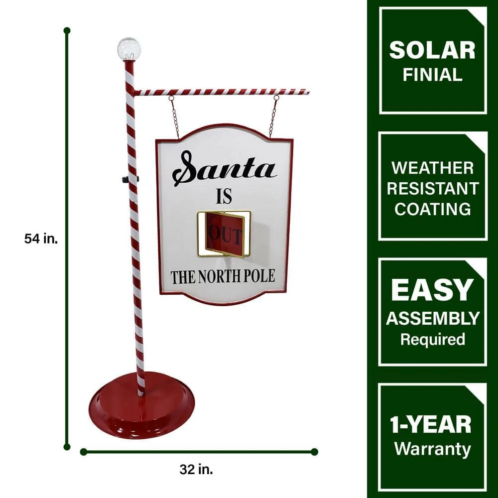 4.5 Ft. Lamp Post With Santa Claus North Pole Sign And Solar Finial, Prelit Outdoor (or Indoor) Christmas Decoration 4 4.5 Ft. Lamp Post With Santa Claus North Pole Sign And Solar Finial, Prelit Outdoor (or Indoor) Christmas Decoration - Image 4