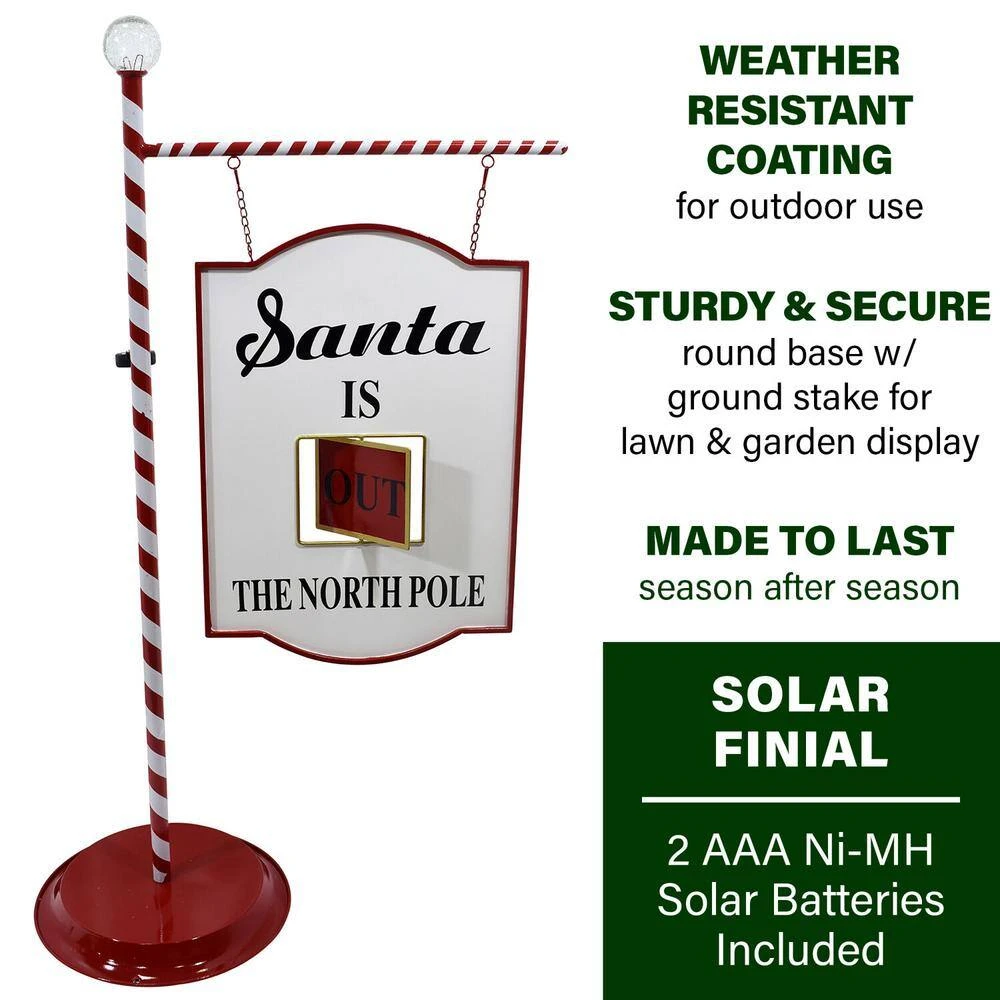 4.5 Ft. Lamp Post With Santa Claus North Pole Sign And Solar Finial, Prelit Outdoor (or Indoor) Christmas Decoration 2 4.5 Ft. Lamp Post With Santa Claus North Pole Sign And Solar Finial, Prelit Outdoor (or Indoor) Christmas Decoration - Image 2