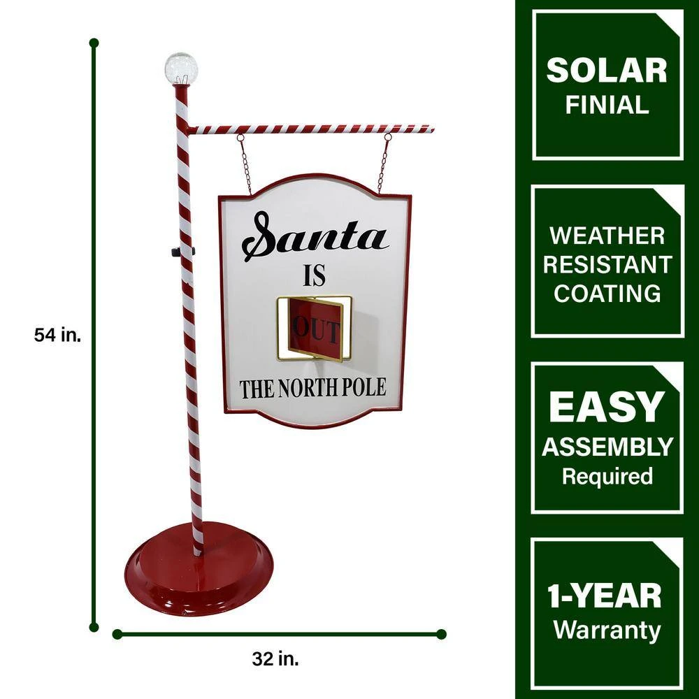 4.5 Ft. Lamp Post With Santa Claus North Pole Sign And Solar Finial, Prelit Outdoor (or Indoor) Christmas Decoration 11 4.5 Ft. Lamp Post With Santa Claus North Pole Sign And Solar Finial, Prelit Outdoor (or Indoor) Christmas Decoration - Image 11