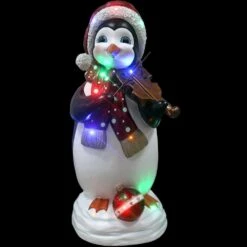 3 Ft. Christmas Penguin Playing The Fiddle With Long-Lasting LED Lights