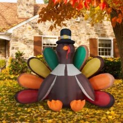 8 Ft. Multi-Colored Turkey Inflatable With Lights -The Home Depot Shop fraser hill farm outdoor fall decorations fhhvturky081 l 31 1000