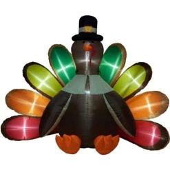 8 Ft. Multi-Colored Turkey Inflatable With Lights -The Home Depot Shop fraser hill farm outdoor fall decorations fhhvturky081 l 66 1000