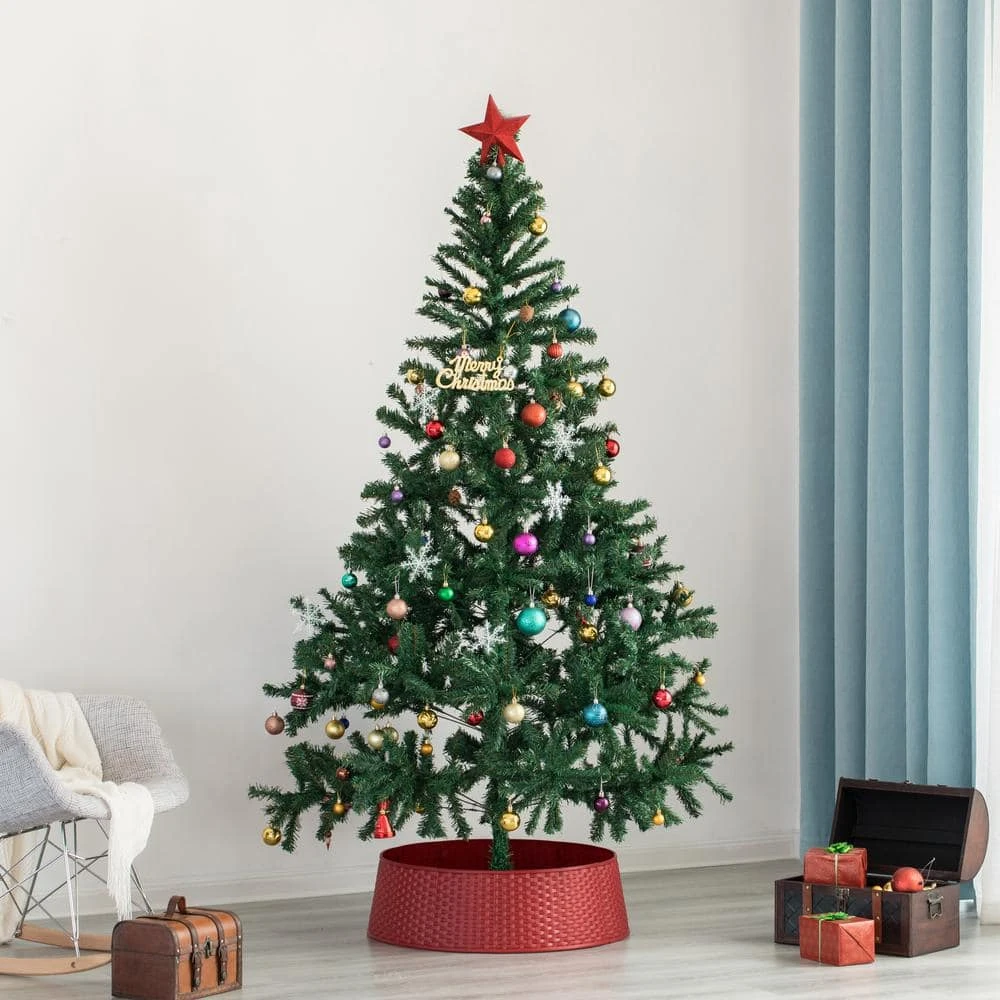 Red Plastic Large Rattan Christmas Tree Skirt 5 Red Plastic Large Rattan Christmas Tree Skirt - Image 5