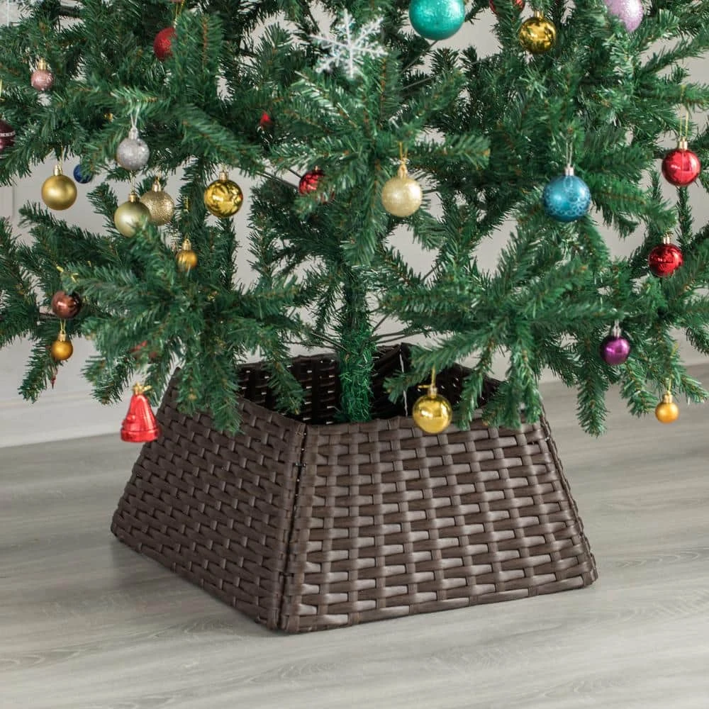 Brown Plastic, Rattan Foldable Christmas Tree Skirt Collar Basket, Ring Base Stand Cover 7 Brown Plastic, Rattan Foldable Christmas Tree Skirt Collar Basket, Ring Base Stand Cover - Image 7