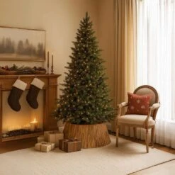 Natural Wood Christmas Tree Collar Box With Slatted Panel Design Foldable Tapered Base Cover -The Home Depot Shop gardenised christmas tree skirts qi004869 1f 1000