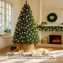 Natural Wood Christmas Tree Collar Box With Slatted Panel Design Foldable Tapered Base Cover -The Home Depot Shop gardenised christmas tree skirts qi004869 4f 1000
