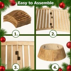 Natural Wood Christmas Tree Collar Box With Slatted Panel Design Foldable Tapered Base Cover -The Home Depot Shop gardenised christmas tree skirts qi004869 76 1000