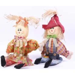 24 In. Sitting Scarecrow Sister And Brother Set With Red Hat -The Home Depot Shop gardenised indoor fall decorations qi003422 4f 1000