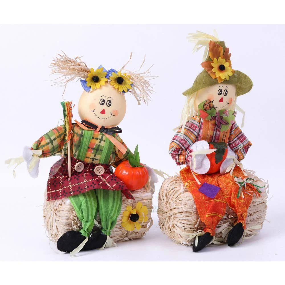 13 In. Boy And Girl Duo Scarecrow Seated On A Rustic Hay Bales - Enjoy The Magic They Bring And Let Your Garden Blossom 3 13 In. Boy And Girl Duo Scarecrow Seated On A Rustic Hay Bales - Enjoy The Magic They Bring And Let Your Garden Blossom - Image 3