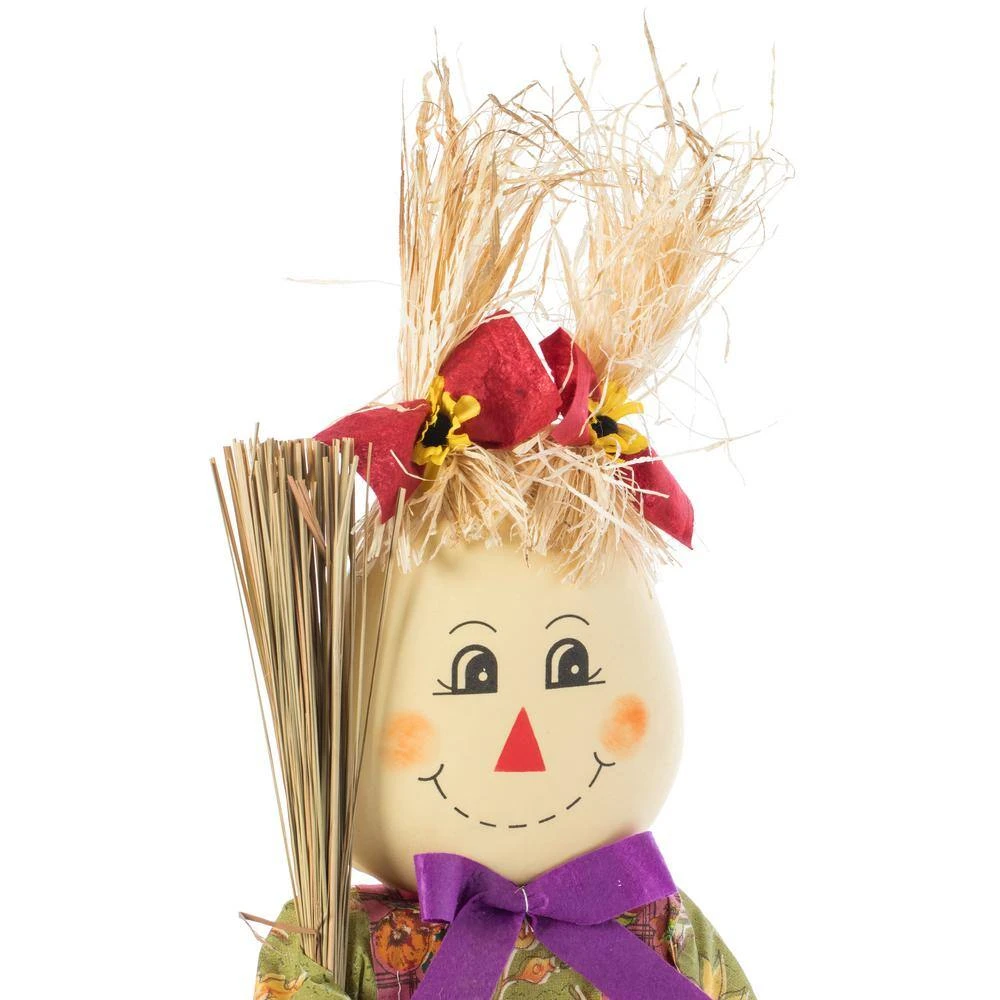 26 In. Outdoor Set Featuring Boy And Girl Garden Decoration Scarecrow, Seated On Hay Bales 2 26 In. Outdoor Set Featuring Boy And Girl Garden Decoration Scarecrow, Seated On Hay Bales - Image 2