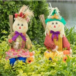 26 In. Outdoor Set Featuring Boy And Girl Garden Decoration Scarecrow, Seated On Hay Bales 15 26 In. Outdoor Set Featuring Boy And Girl Garden Decoration Scarecrow, Seated On Hay Bales -The Home Depot Shop gardenised outdoor fall decorations qi003719 1f 1000