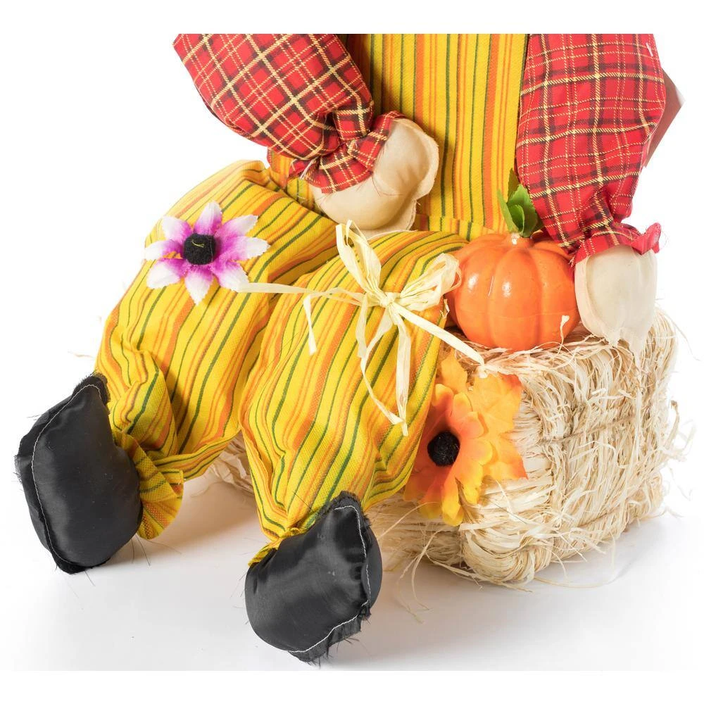 26 In. Outdoor Set Featuring Boy And Girl Garden Decoration Scarecrow, Seated On Hay Bales 7 26 In. Outdoor Set Featuring Boy And Girl Garden Decoration Scarecrow, Seated On Hay Bales - Image 7