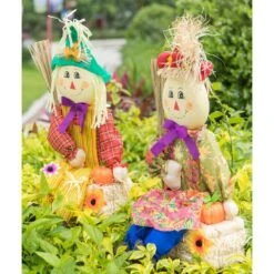 26 In. Outdoor Set Featuring Boy And Girl Garden Decoration Scarecrow, Seated On Hay Bales 14 26 In. Outdoor Set Featuring Boy And Girl Garden Decoration Scarecrow, Seated On Hay Bales -The Home Depot Shop gardenised outdoor fall decorations qi003719 4f 1000