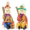 26 In. Outdoor Set Featuring Boy And Girl Garden Decoration Scarecrow, Seated On Hay Bales