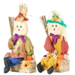 26 In. Outdoor Set Featuring Boy And Girl Garden Decoration Scarecrow, Seated On Hay Bales 13 26 In. Outdoor Set Featuring Boy And Girl Garden Decoration Scarecrow, Seated On Hay Bales -The Home Depot Shop gardenised outdoor fall decorations qi003719 c3 1000