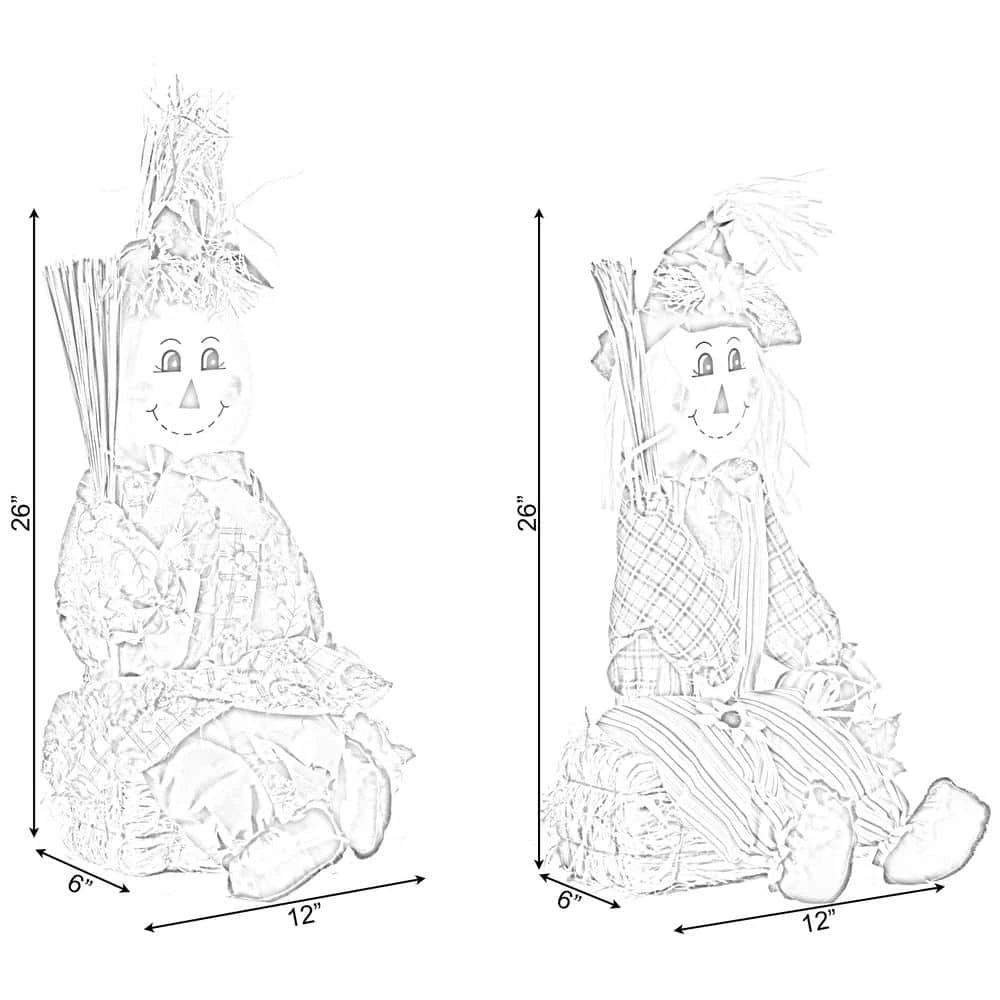 26 In. Outdoor Set Featuring Boy And Girl Garden Decoration Scarecrow, Seated On Hay Bales 8 26 In. Outdoor Set Featuring Boy And Girl Garden Decoration Scarecrow, Seated On Hay Bales - Image 8