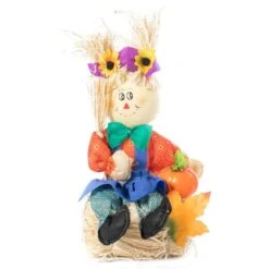 13 Inch Adorable Trio Yard Decor Featuring Outdoor Garden Scarecrows Relaxing Gracefully On Rustic Hay Bales -The Home Depot Shop gardenised outdoor fall decorations qi003721 new 44 1000