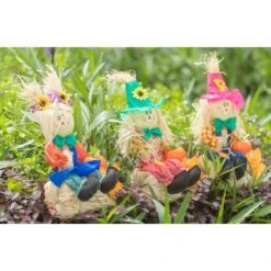 13 Inch Adorable Trio Yard Decor Featuring Outdoor Garden Scarecrows Relaxing Gracefully On Rustic Hay Bales -The Home Depot Shop gardenised outdoor fall decorations qi003721 new 4f 1000