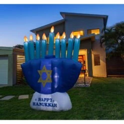 Giant Hanukkah Inflatable Menorah - Yard Decor With Built-In Bulbs, Tie-Down Points And Powerful Built-In Fan -The Home Depot Shop gardenised outdoor hanukkah decorations qi003944 1f 1000