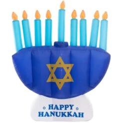 Giant Hanukkah Inflatable Menorah - Yard Decor With Built-In Bulbs, Tie-Down Points And Powerful Built-In Fan