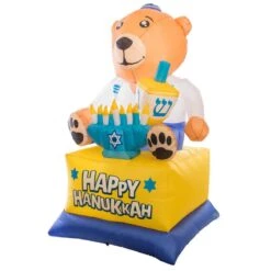 Giant Hanukkah Inflatable Bear - Yard Decor With Built-in Bulbs, Tie-Down Points, And Powerful Built In Fan -The Home Depot Shop gardenised outdoor hanukkah decorations qi003945 44 1000
