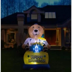 Giant Hanukkah Inflatable Bear - Yard Decor With Built-in Bulbs, Tie-Down Points, And Powerful Built In Fan -The Home Depot Shop gardenised outdoor hanukkah decorations qi003945 66 1000
