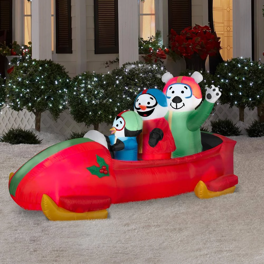 83.86 In. W X 37.01 In. D X 42.91 In. H Animated Inflatable Bobsled Team Penguin Snowman And Teddy Bear 3 83.86 In. W X 37.01 In. D X 42.91 In. H Animated Inflatable Bobsled Team Penguin Snowman And Teddy Bear - Image 3