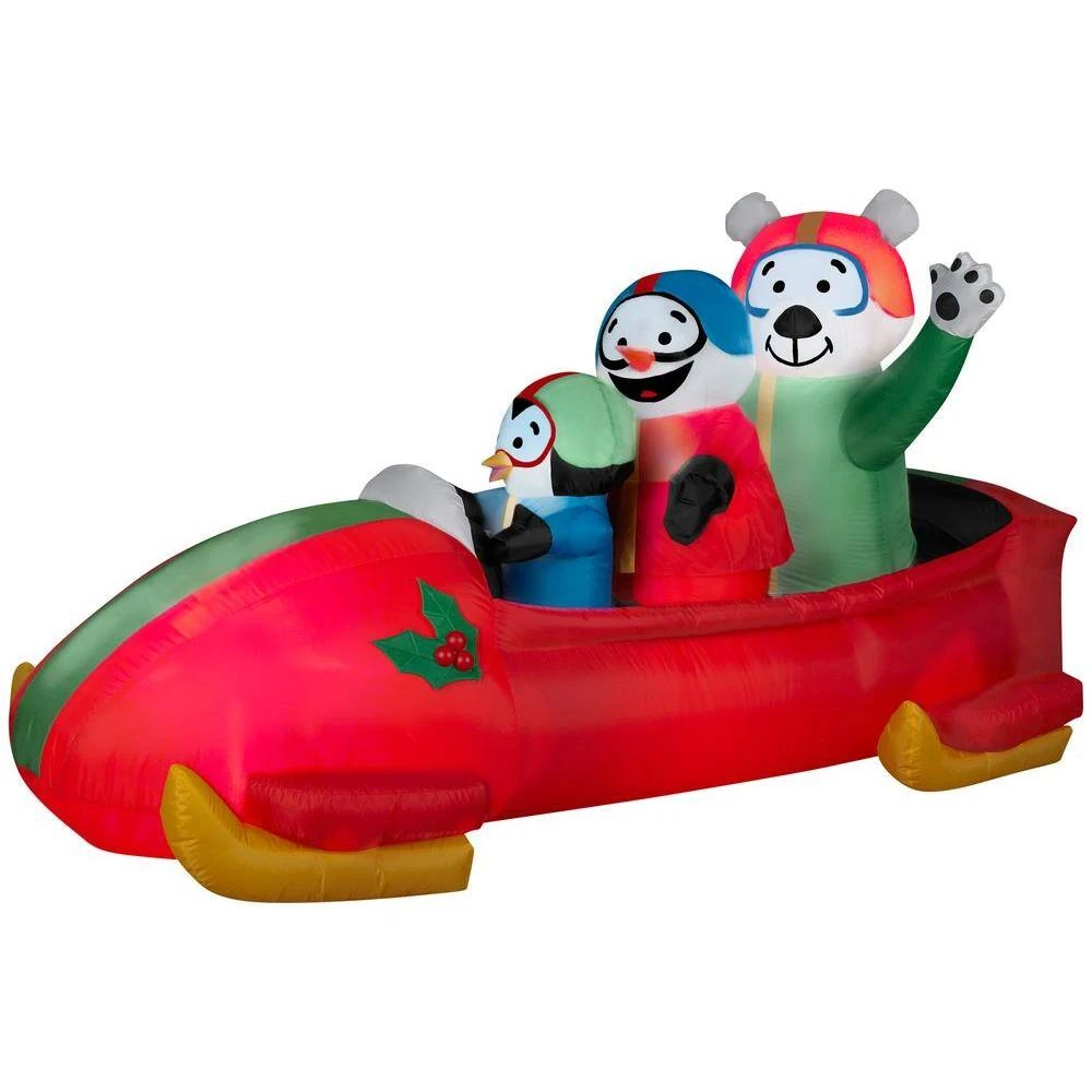 83.86 In. W X 37.01 In. D X 42.91 In. H Animated Inflatable Bobsled Team Penguin Snowman And Teddy Bear 1 83.86 In. W X 37.01 In. D X 42.91 In. H Animated Inflatable Bobsled Team Penguin Snowman And Teddy Bear