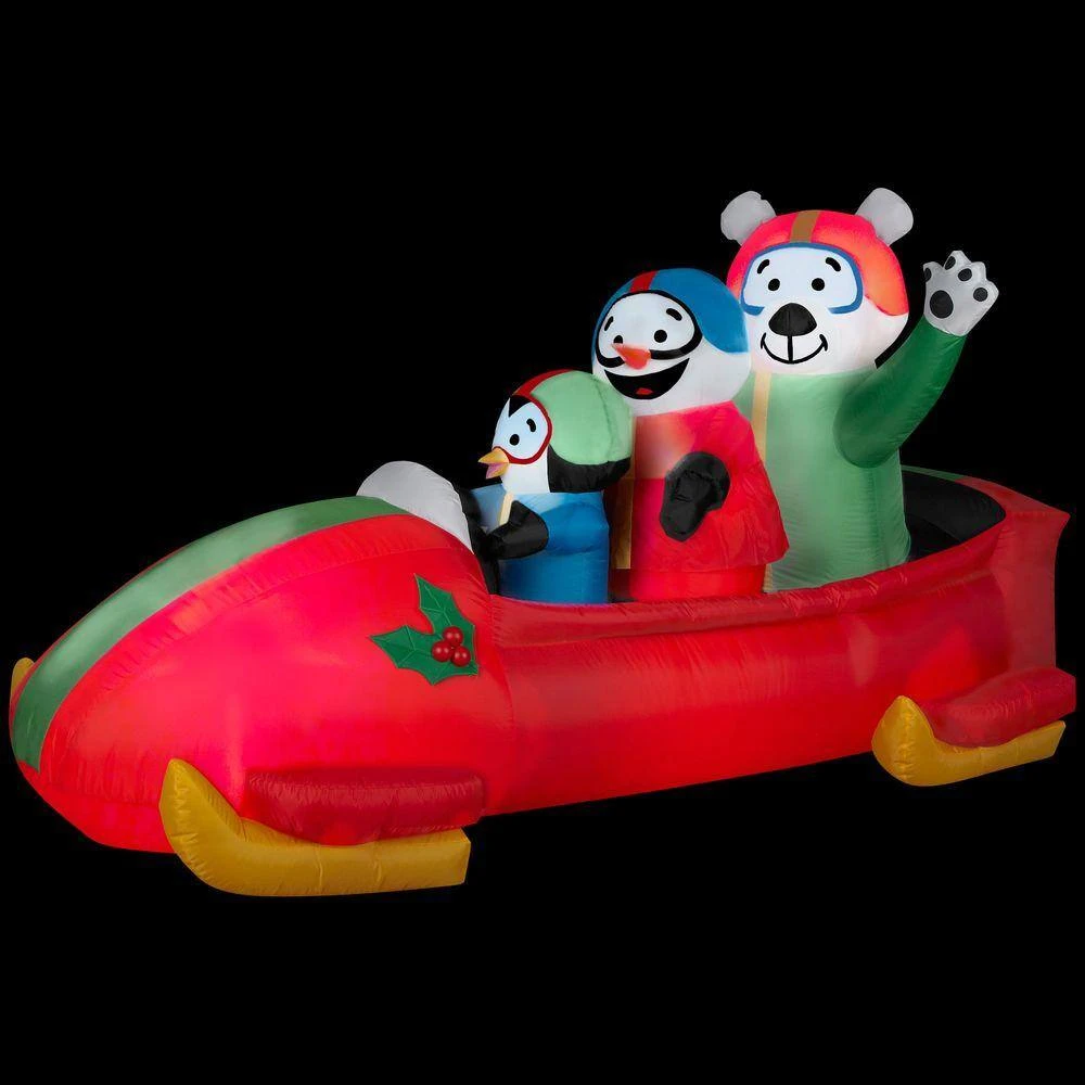 83.86 In. W X 37.01 In. D X 42.91 In. H Animated Inflatable Bobsled Team Penguin Snowman And Teddy Bear 2 83.86 In. W X 37.01 In. D X 42.91 In. H Animated Inflatable Bobsled Team Penguin Snowman And Teddy Bear - Image 2