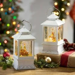 8.75 In. HB/O Lighted White Lantern Framed Water Globes With Holiday Scenes (Set Of 2) -The Home Depot Shop gerson international christmas figurines 2429110ec 31 1000