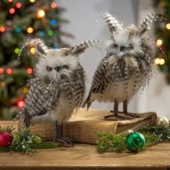 9 In. H Realistic Faux Fur And Feather Owls (Set Of 2) -The Home Depot Shop gerson international christmas figurines 2433850ec 31 1000