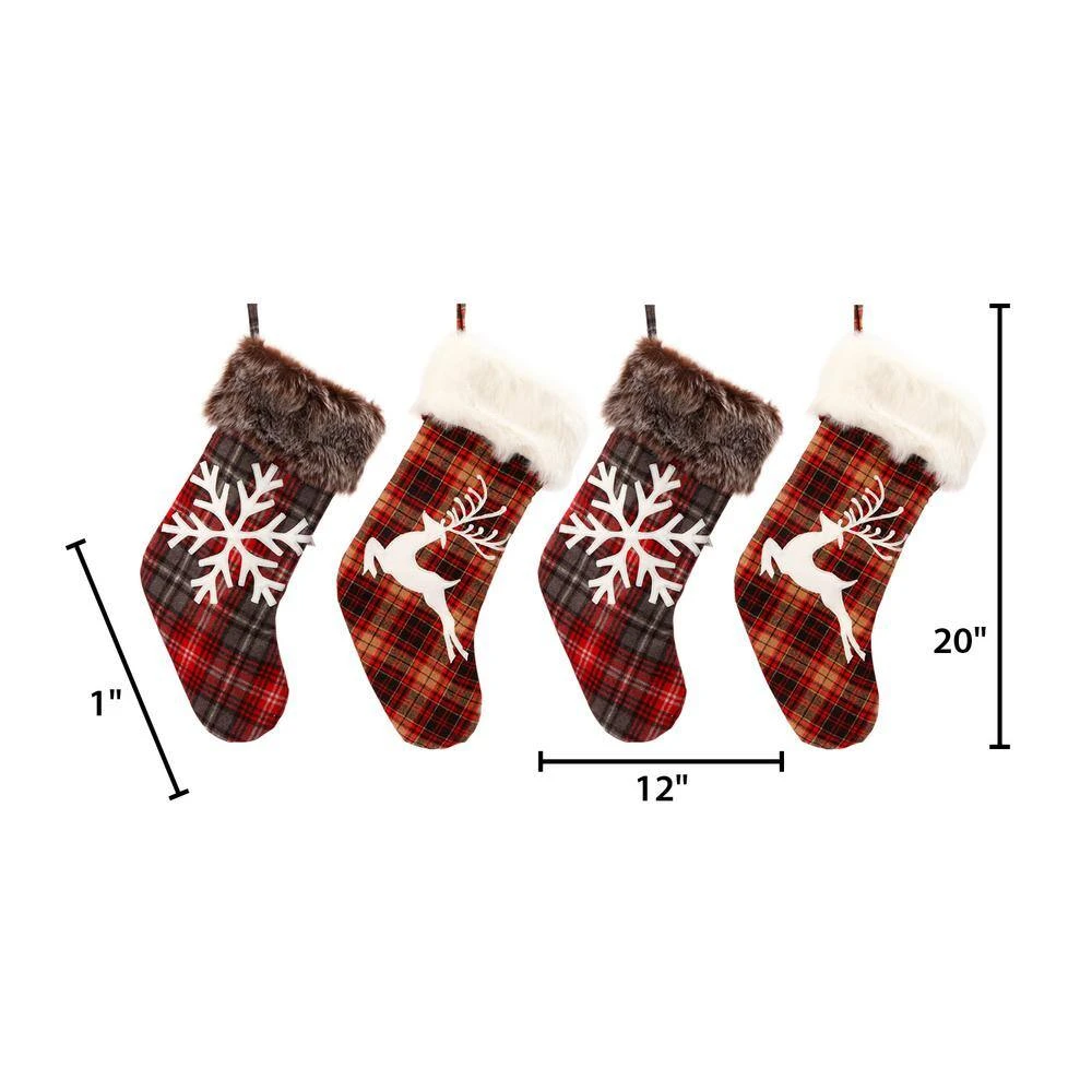 20 In. H Faux Fur Trimmed Buffalo Plaid Stockings (Set Of 4) 4 20 In. H Faux Fur Trimmed Buffalo Plaid Stockings (Set Of 4) - Image 4