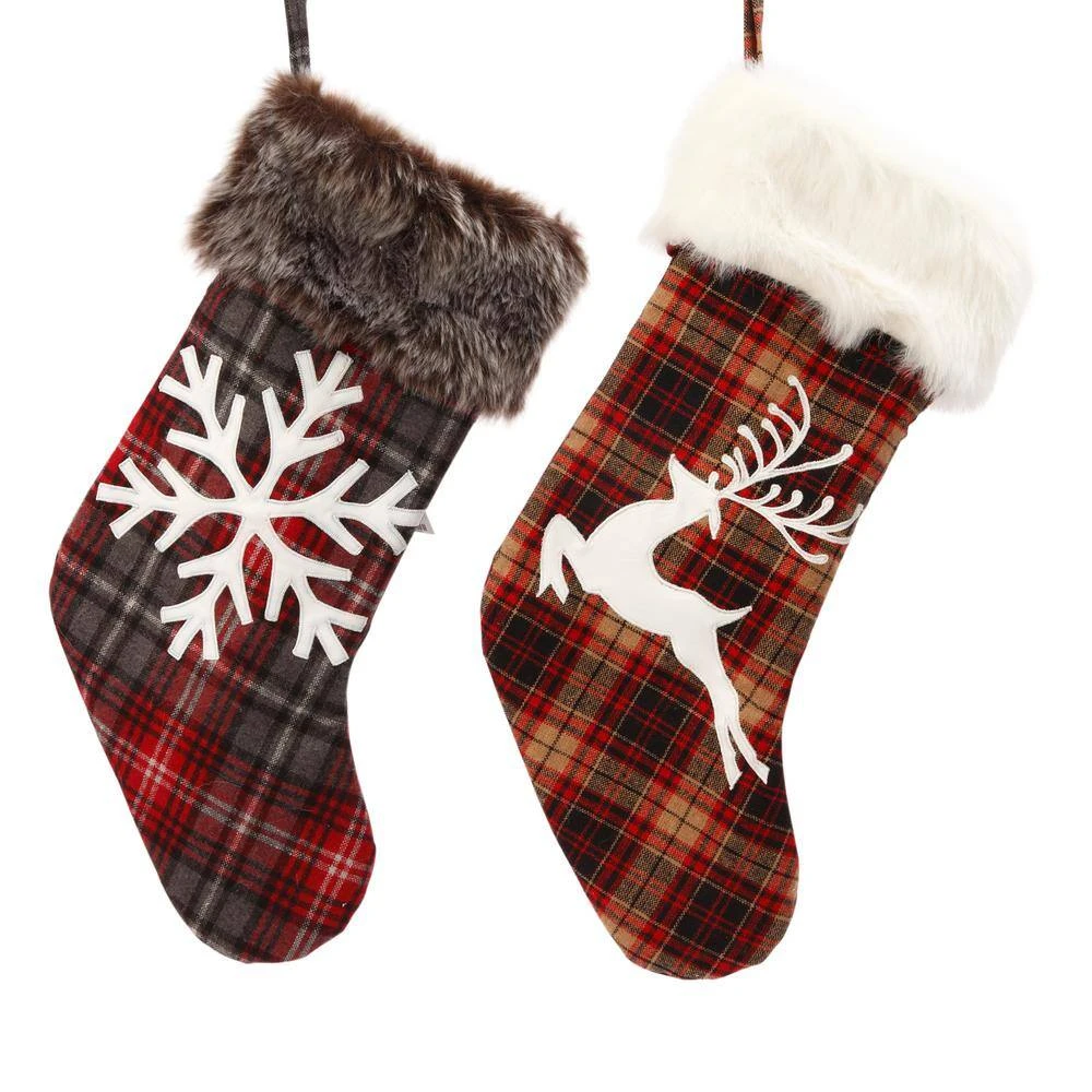 20 In. H Faux Fur Trimmed Buffalo Plaid Stockings (Set Of 4) 3 20 In. H Faux Fur Trimmed Buffalo Plaid Stockings (Set Of 4) - Image 3