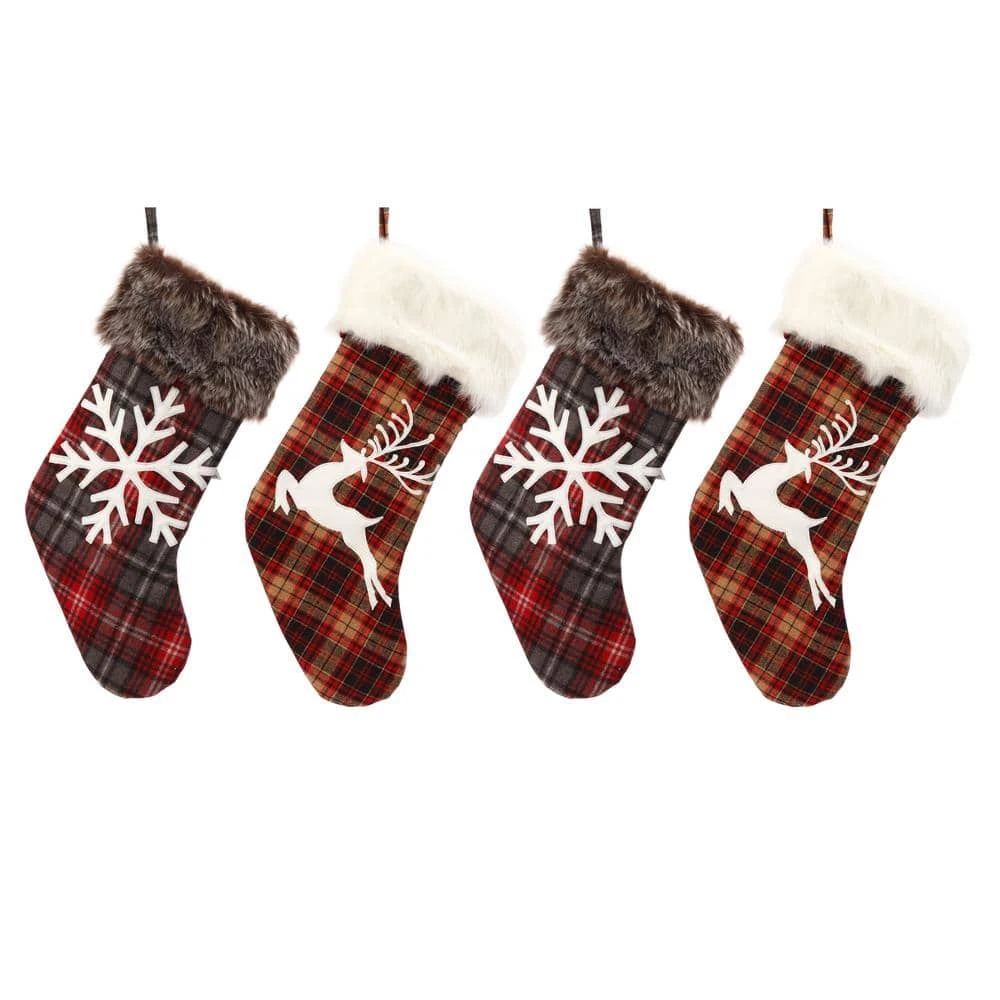 20 In. H Faux Fur Trimmed Buffalo Plaid Stockings (Set Of 4) 1 20 In. H Faux Fur Trimmed Buffalo Plaid Stockings (Set Of 4)