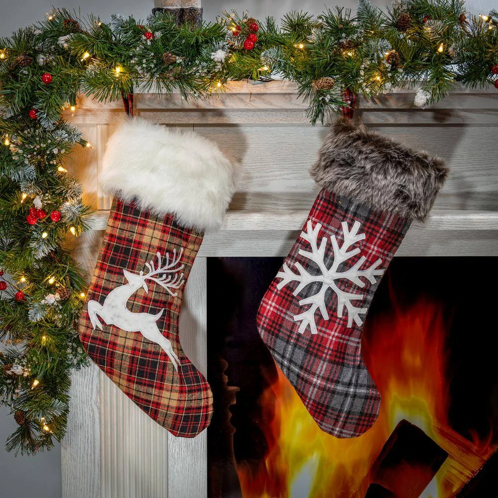 20 In. H Faux Fur Trimmed Buffalo Plaid Stockings (Set Of 4) 2 20 In. H Faux Fur Trimmed Buffalo Plaid Stockings (Set Of 4) - Image 2