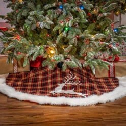 48 In. D Christmas Buffalo Plaid Tree Skirt With Deer -The Home Depot Shop gerson international christmas tree skirts 2361760ec deer 31 1000