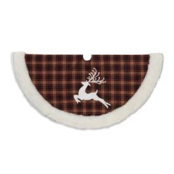 48 In. D Christmas Buffalo Plaid Tree Skirt With Deer