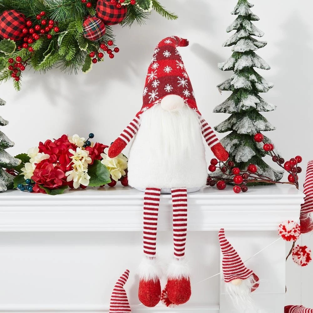 28 In. H Fabric Christmas Gnome Shelf Sitter With Dangling Legs 3 28 In. H Fabric Christmas Gnome Shelf Sitter With Dangling Legs - Image 3