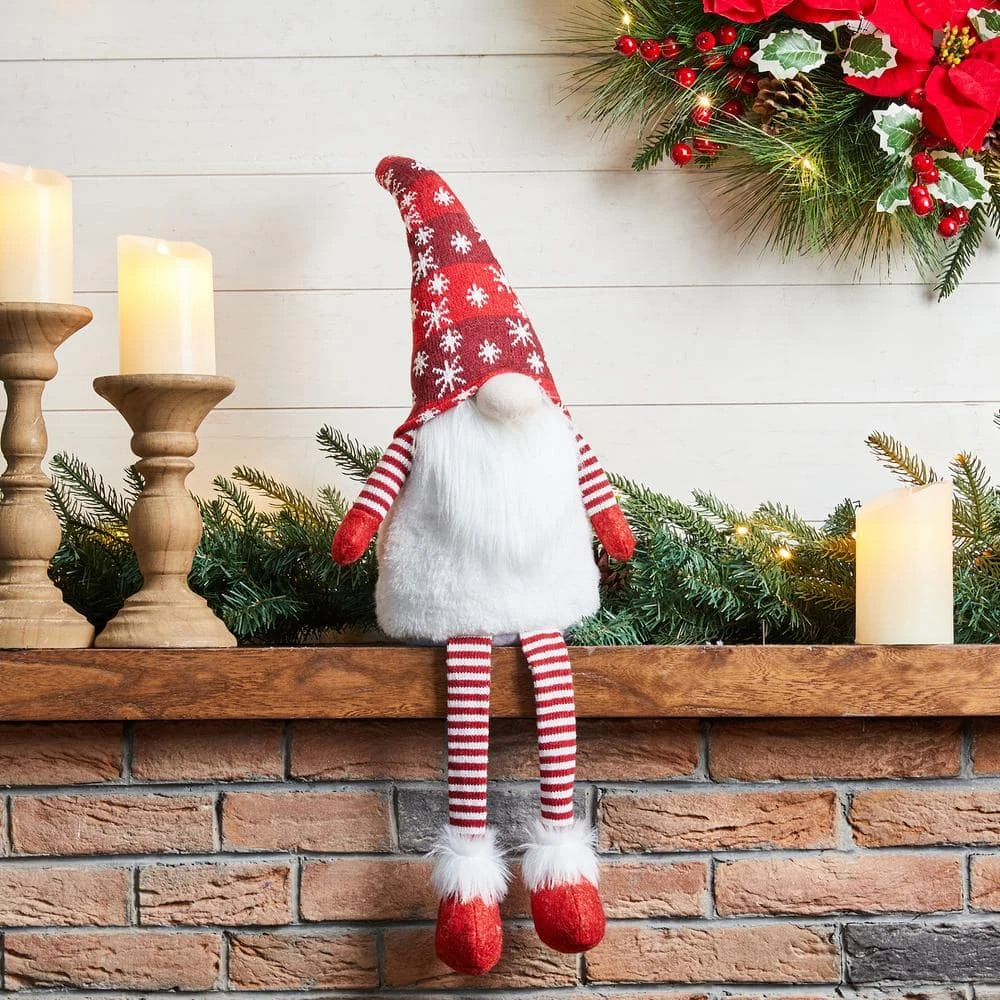 28 In. H Fabric Christmas Gnome Shelf Sitter With Dangling Legs 2 28 In. H Fabric Christmas Gnome Shelf Sitter With Dangling Legs - Image 2