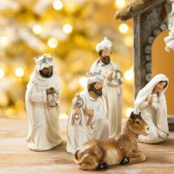 8 In. H Ivory Resin Nativity Figurine Christmas Set (11-Pieces) -The Home Depot Shop glitzhome christmas figurines 2030700007 66 1000