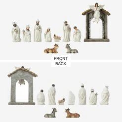 8 In. H Ivory Resin Nativity Figurine Christmas Set (11-Pieces) -The Home Depot Shop glitzhome christmas figurines 2030700007 c3 1000