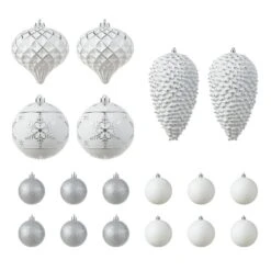 18 CT Christmas Elegant Silver Deluxe Large Shatterproof Ornaments