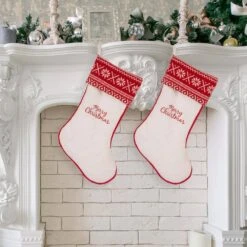 21 In. White Fleece Polyester Christmas Decoration Stocking (2-Pack) -The Home Depot Shop glitzhome christmas stockings 2004700043 31 1000