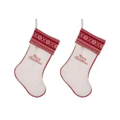 21 In. White Fleece Polyester Christmas Decoration Stocking (2-Pack)