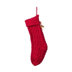 22 In. Red Knitted Christmas Stocking With Complimentary Gingerbread Man Ornament -The Home Depot Shop glitzhome christmas stockings 2004700150 66 1000