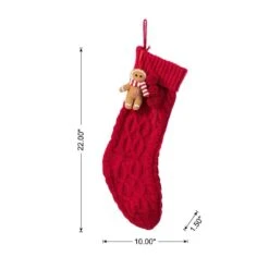 22 In. Red Knitted Christmas Stocking With Complimentary Gingerbread Man Ornament -The Home Depot Shop glitzhome christmas stockings 2004700150 c3 1000
