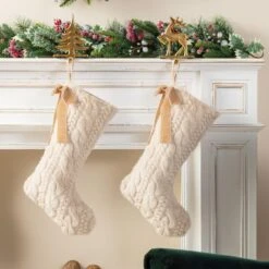 21 In. Milk Coffee Brown Twisted Faux Marten Fur Christmas Stocking With Bow -The Home Depot Shop glitzhome christmas stockings 2004700152 31 1000