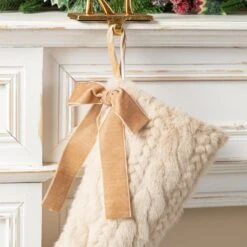 21 In. Milk Coffee Brown Twisted Faux Marten Fur Christmas Stocking With Bow -The Home Depot Shop glitzhome christmas stockings 2004700152 4f 1000