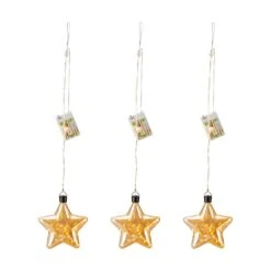 25.75 In. H Star Warm White Lights Christmas String Lights Glass Wall Decor (3-Pack)